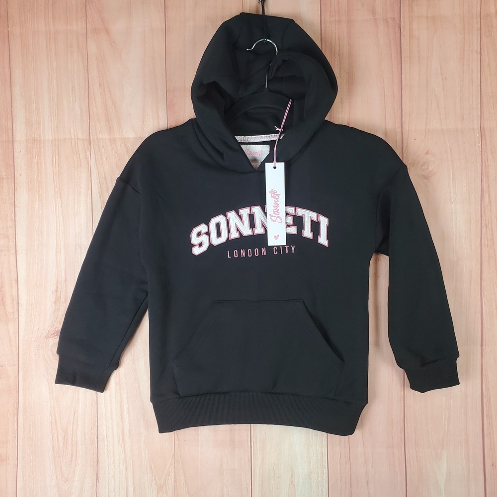 Sonneti London City Varsity Hoodie Youth S 8-10 Black Graphic Print Fleece Lined